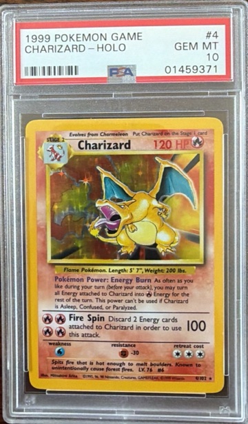 1999 Pokémon Charizard Holo #4, PSA 10 slab